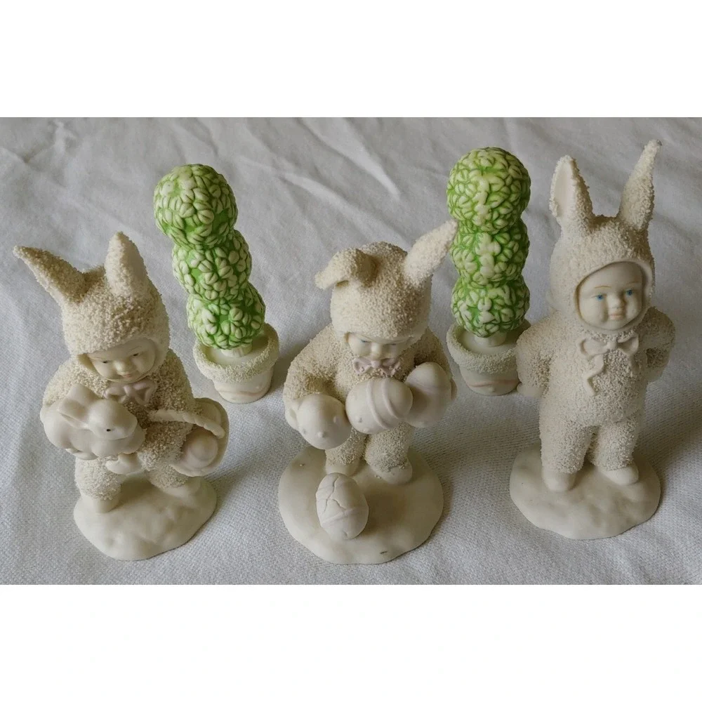 Dept 56 Snow Babies Lot Of 5 Easter Holiday Figurines 1994 1995 With Shrubs